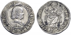  Messerano   Ludovico II Fieschi, 1528-1532. Testone, AR 9,42 g. LVDOVIC' FLISC LAVANIE 7 ? DO Busto a d. Rv. S THEONES – T' MARTIRI' S. Teonesto sedu...