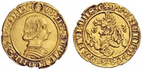  Milano   Galeazzo Maria Sforza, 1466-1476. Ducato, AV 3,42 g. G3 MA SF VICECOMES DVX MLI V Busto giovanile corazzato a d. Rv. + PP ANGLE Q 3 CO AC IA...