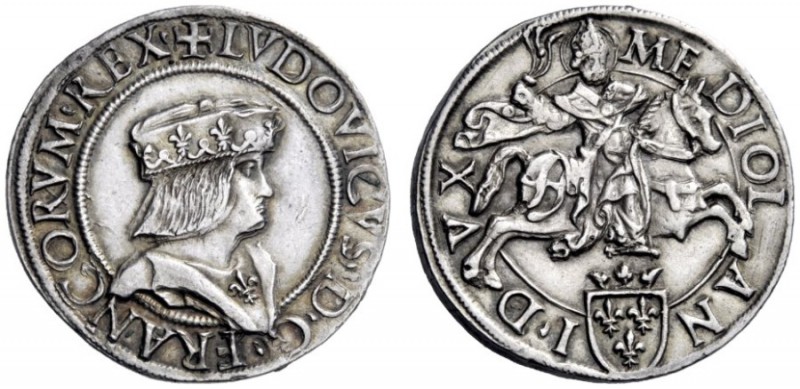  Milano   Luigi XII re di Francia 1500-1512. Testone, AR 9,65 g.  + LVDOVICVS D ...