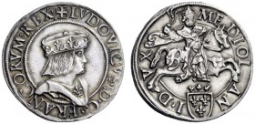  Milano   Luigi XII re di Francia 1500-1512. Testone, AR 9,65 g.  + LVDOVICVS D G FRANCORVM REX Busto con berretto con gigli a d. Rv. ME DIOL – AN – I...