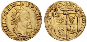  Milano   Filippo II re di Spagna e duca di Milano 1554-1598. Doppia 1578, AV 6,52 g.  PHILI REX HISPANI ETC Busto radiato a d.; all’esergo, 1578. Rv....