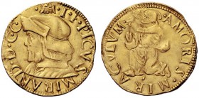  Mirandola   Gian Francesco Pico 1499-1533. Da 2 ducati, AV 6,80 g.  aquila bicipite I F PICVS MIRAN D C C Busto con berretto a s. Rv. AMORIS MIRACVLV...