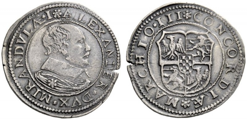  Mirandola   Alessandro I Pico 1602-1637. Testone, AR 7,88 g.  ALEXANDER DVX MIR...