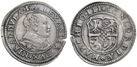  Mirandola   Alessandro I Pico 1602-1637. Testone, AR 7,88 g.  ALEXANDER DVX MIRANDVLÆ I Busto corazzato a d. con colletto rigido. Rv. CONCORDIÆ MARCH...