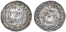  Modena   Alfonso I d'Este 1505-1534. II periodo: 1523-1534. Giulio, AR 2,82 g.  ALFONSVS DVX FERRARIAE III Testa barbuta a s. Rv. S GEMINIANVS MVTINE...