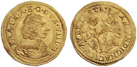  Modena   Francesco I d'Este 1629-1658. Da 4 scudi d'oro, AV 13,11 g.  FRA I M R E C DVX VIII  Busto corazzato a d., sotto, nel giro, da d., G F M (Gi...