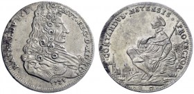  Modena   Rinaldo d'Este 1706-1737. Mezzo ducato 1731, AR 10,94 g.  RAYNALDVS I MVT REG D XI MI I Busto corazzato con lunga capigliatura a d.; sotto, ...