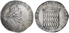 Monaco   Onorato II Grimaldi 1604-1662. II periodo: protettorato francese 1641-1662. Scudo 1649, AR 27,12 g.  rosetta  HONORATVS II D G PRINCEPS MONO...