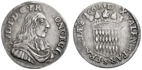  Monaco   Ludovico I Grimaldi 1662-1701. Luigino 1662, AR 2,20 g.  LVD I D G PRI MONOECI  Busto a d. Rv. rosetta DVX VALENT PAR FRACÆ & 1662 Stemma co...
