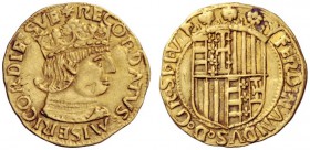  Napoli   Ferdinando I d’Aragona, 1458-1494. Ducato, dal 1458 al 1472, AV 3,43 g. FERDINANDVS D G R SI IV Stemma coronato, inquartato di Napoli (Unghe...