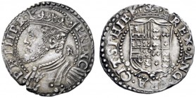  Napoli   Filippo II di Spagna, 1554-1598. I periodo: principe di Spagna 1554-1556. Tarì, AR 5,90 g. PHILIPP R – PRINC Busto coronato e corazzato a s....