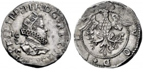  Napoli   Filippo III di Spagna, 1598-1621. Mezzo scudo 1617, AR 16,42 g. PHILIPP III D G REX HISP Busto radiato con gorgiera a d.; dietro, I C / C (G...
