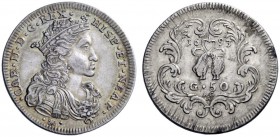  Napoli   Carlo II re di Spagna, 1674-1700. Da 50 grana 1693, AR 10,82 g. CAR II D G REX HISP ET NEAP Busto del re a d.; sotto I M (Giovanni Montemain...