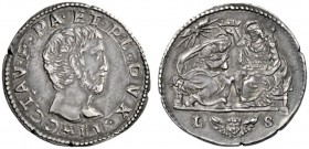  Parma   Ottavio Farnese 1547-1586. Quarto di scudo, AR 8,85 g.  OCTAV F PA ET PL DVX II Testa a d. Rv. Il Redentore seduto con scettro nella s., in a...