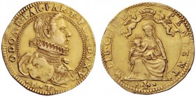  Parma   Odoardo Farnese 1622-1646. Da 2 doppie o quadrupla, AV 13,00 g.  ODOAR FAR PAR Έ PLA DVX V Busto corazzato a d. con testa piccola; all’esergo...