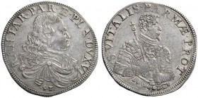  Parma   Ranuccio II Farnese 1646-1694. Scudo, AR 19,34 g. RAN FAR PAR Έ PLA DVX VI Busto corazzato a d. ; sotto al busto, S T (Salvatore Teseo, zecch...