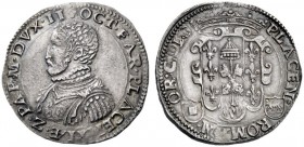  Piacenza   Ottavio Farnese 1547-1586. Mezzo ducatone, AR 18,49 g.  giglio  OCT FAR PLACENTIÆ Z PARM DVX II Busto corazzato a s. Rv. PLACEN ROMAN – OR...