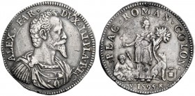  Piacenza   Alessandro Farnese 1586 -1591 . Scudo 1595, AR 31,69 g.  ALEX  FAR – DVX III PLA P Έ C Busto corazzato a d. Rv. PLAC ROMAN COLON Figura di...