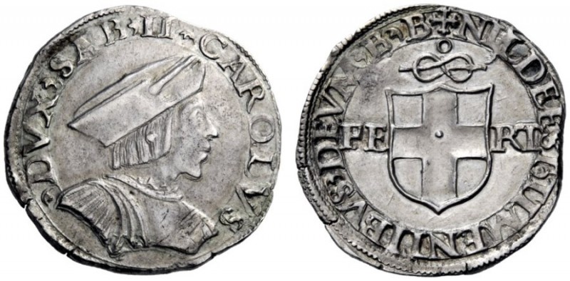  Savoia   Carlo II il buono duca IX, 1504-1533. Testone II tipo, Bourg 1523-27, ...