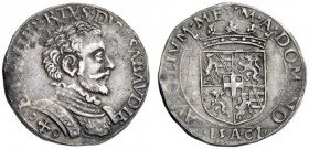  Savoia   Emanuele Filiberto testa di ferro, conte di Asti 1538-1559 e duca di Savoia X, 1553-1580. Testone 1561 III tipo, Asti, AR 9,31 g. E PHILIBER...