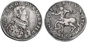  Savoia   Carlo Emanuele I duca XI, 1580-1630. Ducatone 1588, Torino, AR 31,09 g. CAR EM D G DVX SAB P PED Busto corazzato a d., con colletto alla spa...