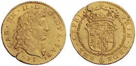 Savoia   Carlo Emanuele II duca XIII, 1638-1675. II periodo: duca 1648-1675. Doppia nuova 1675, Torino, AV 6,64 g. CAR EM II DG DVX SAB Busto a d.; s...