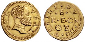  Urbino   Guidobaldo II della Rovere, 1538-1574. Ducato, AV 3,32 g. GVI – VBAL Busto barbuto e corazzato a d. Rv. •VRBINI•DVX•IIII nel giro e entro ce...