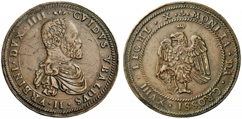  Urbino   Guidobaldo II della Rovere, 1538-1574. Prova in rame del 18 grossi, Cu...
