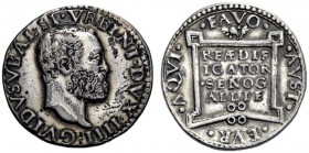  Urbino   Guidobaldo II della Rovere, 1538-1574. Testone o medaglia, 9,78 g. GVIDVSVBAL II VRBINI DVX IIII Testa barbuta a d. Rv. AQVI – FAVO – AVST –...
