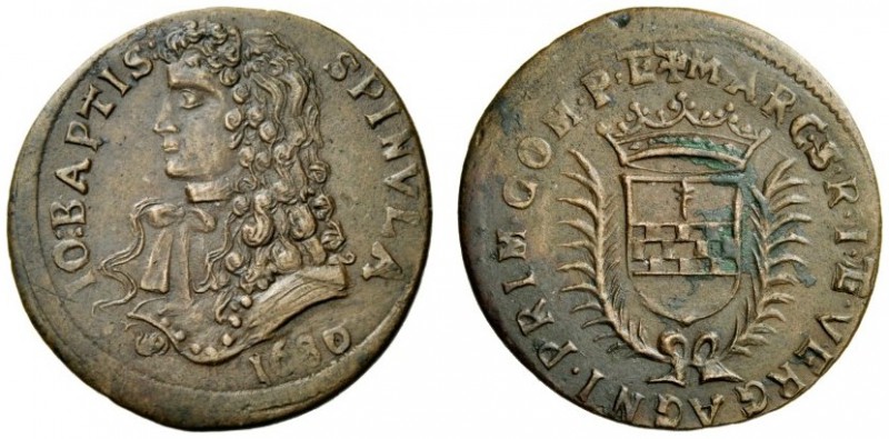  Vergagni   Giovanni Maria Spinola, 1680-1712. Prova del luigino 1680, Æ 3,56 g....
