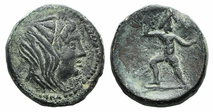 Bruttium, Petelia, late 3rd century BC. Æ (21mm, 7.74g, 6h). Veiled head of Deme...