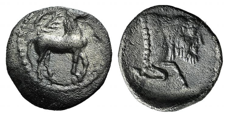 Sicily, Gela, c. 465-450 BC. AR Litra (10mm, 0.67g, 11h). Horse advancing r.; wr...