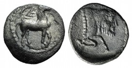 Sicily, Gela, c. 465-450 BC. AR Litra (10mm, 0.67g, 11h). Horse advancing r.; wreath above. R/ Forepart of man-headed bull r. Jenkins, Gela, Group III...