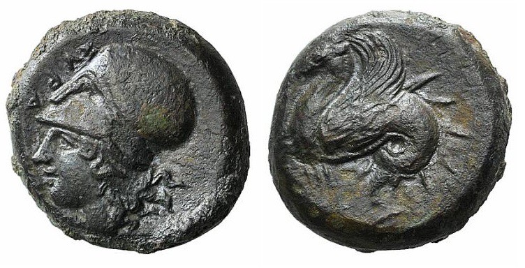 Sicily, Syracuse, 400-390 BC. Æ Hemilitron (17mm, 6.36g, 12h). Head of Athena l....