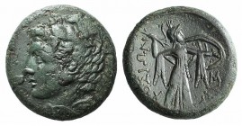 Sicily, Syracuse. Pyrrhos (278-276 BC). Æ (22mm, 9.96g, 3h). Head of Herakles l., wearing lion-skin. R/ Athena Promachos advancing r., holding thunder...