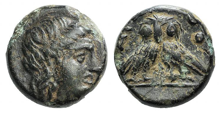 Thrace, Agathopolis, c. 300 BC. Æ (10mm, 1.71g, 12h). Young male head wearing ta...