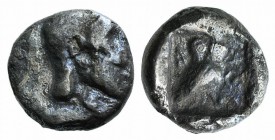Attica, Athens, c. 454-404 BC. AR Hemiobol (6mm, 0.40g, 11h). Helmeted head of Athena r. R/ Owl standing r., head facing; olive sprig to l.; all withi...