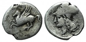 Corinth, c. 405-345 BC. AR Stater (21mm, 7.10g, 12h). Pegasos flying l. R/ Helmeted head of Athena l. Ravel 504. Fine