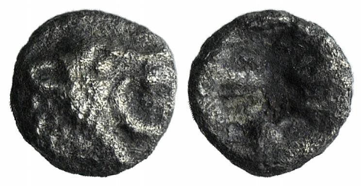 Asia Minor, Uncertain, 5th century BC. AR Tetartemorion (4mm, 0.12g). Head of ro...