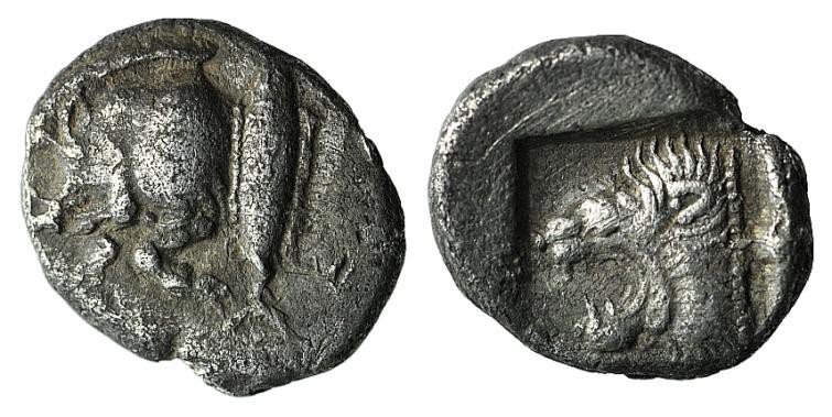 Mysia, Kyzikos, c. 450-400 BC. AR Diobol (10mm, 1.24g, 3h). Forepart of boar l.;...