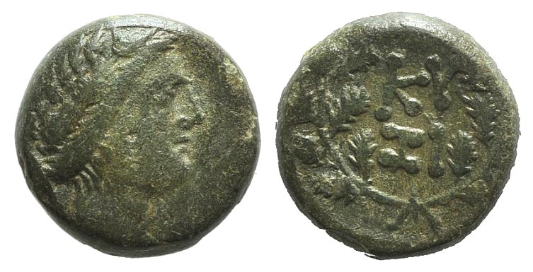 Mysia, Kyzikos, c. 1st century BC. Æ (14mm, 5.23g, 12h). Wreathed head of Kore S...