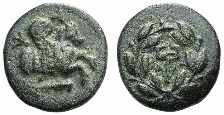 Mysia, Lampsakos, c. 2nd-1st centuries BC. Æ (11mm, 1.57g, 12h). Forepart of Peg...