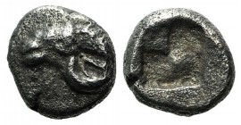 Troas, Kebren, late 6th-early 5th centuries BC. AR Hemiobol (5mm, 0.30g). Head of ram l. R/ Quadripartite incuse square. Klein 815; SNG München 282. V...