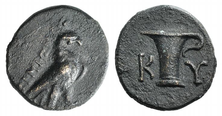Aeolis, Kyme, c. 350-250 BC. Æ (12mm, 1.60g, 12h). Uncertain magistrate. Eagle s...