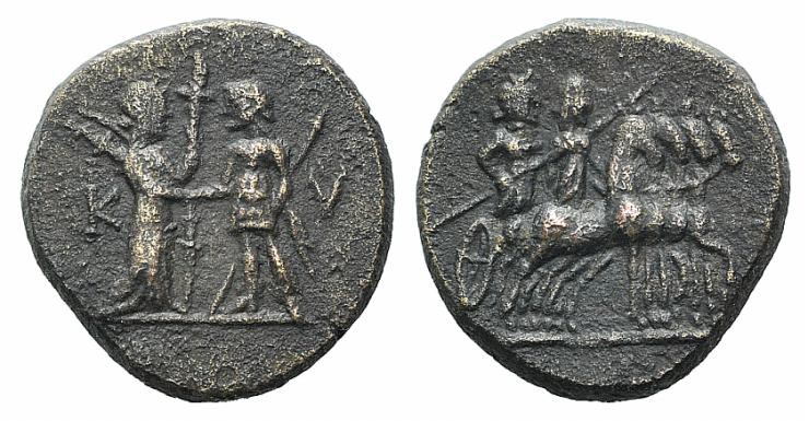 Aeolis, Kyme, 2nd century BC. Æ (15mm, 3.05g, 12h). Artemis, holding long torch,...