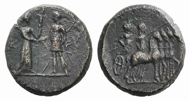 Aeolis, Kyme, 2nd century BC. Æ (16mm, 4.20g, 12h). Artemis, holding long torch,...