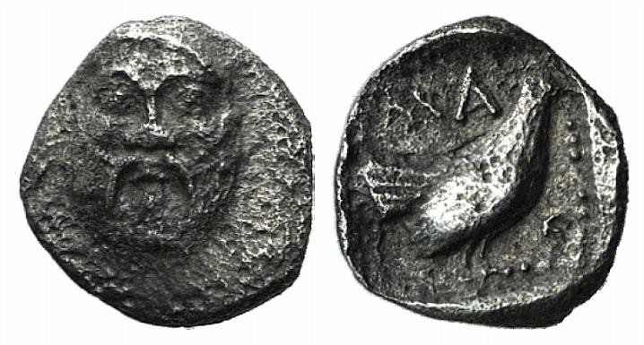 Lesbos, Methymna, c. 500/480-460 BC. AR Tetartemorion (5mm, 0.18g, 6h). Facing h...