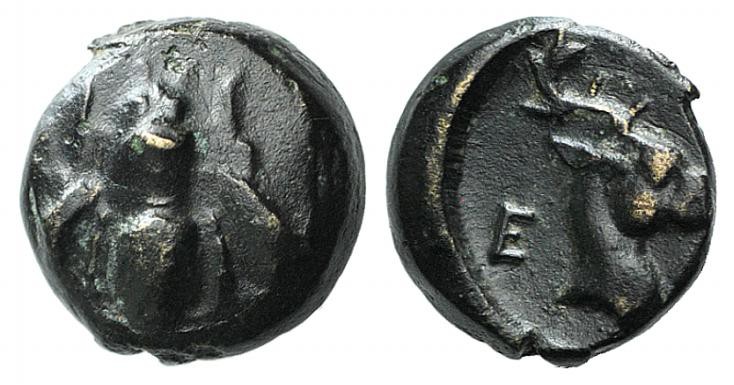 Ionia, Ephesos, c. 405-390 BC. Æ (6.5mm, 0.66g, 12h). Bee. R/ Head of stag r. SN...