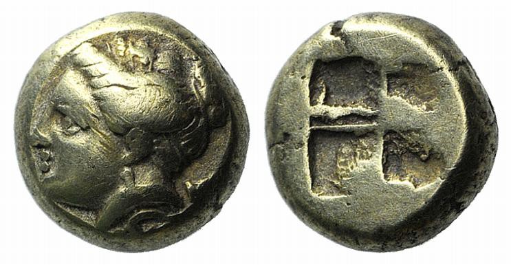 Ionia, Phokaia, c. 387-326 BC. EL Hekte – Sixth Stater (8mm, 2.53g). Head of Art...
