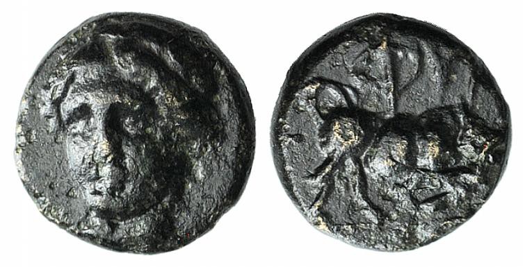 Ionia, Phygela, c. 350-300 BC. Æ (6mm, 0.55g, 12h). Head of Artemis Munychia fac...